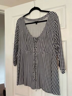 Torrid Navy and White Gingham Tie-Front Top